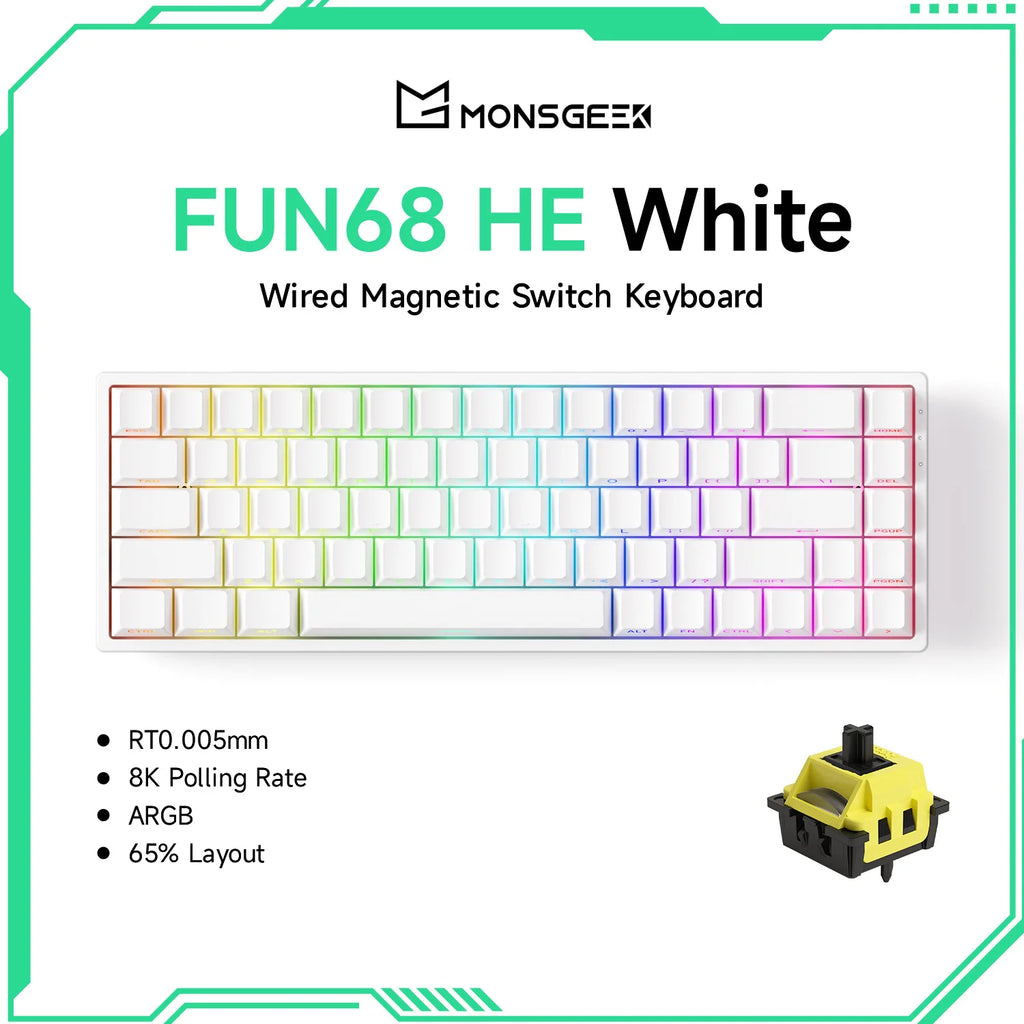 Akko MonsGeek FUN68 HE Magnetische Tastatur 65 % Rapid Trigger 0,005 mm 8000 Hz ARGB USB/Wireless Gaming Custom-Tastatur für Gamer