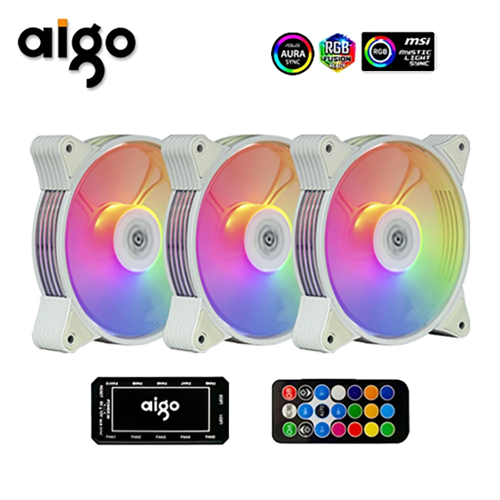 Aigo AR12 120mm PC-Computergehäuselüfter RGB-Kühlkörper Aura Sync SATA-Anschluss 12cm Kühler Argb Silent Controller Lüfterkühlung Ventilador