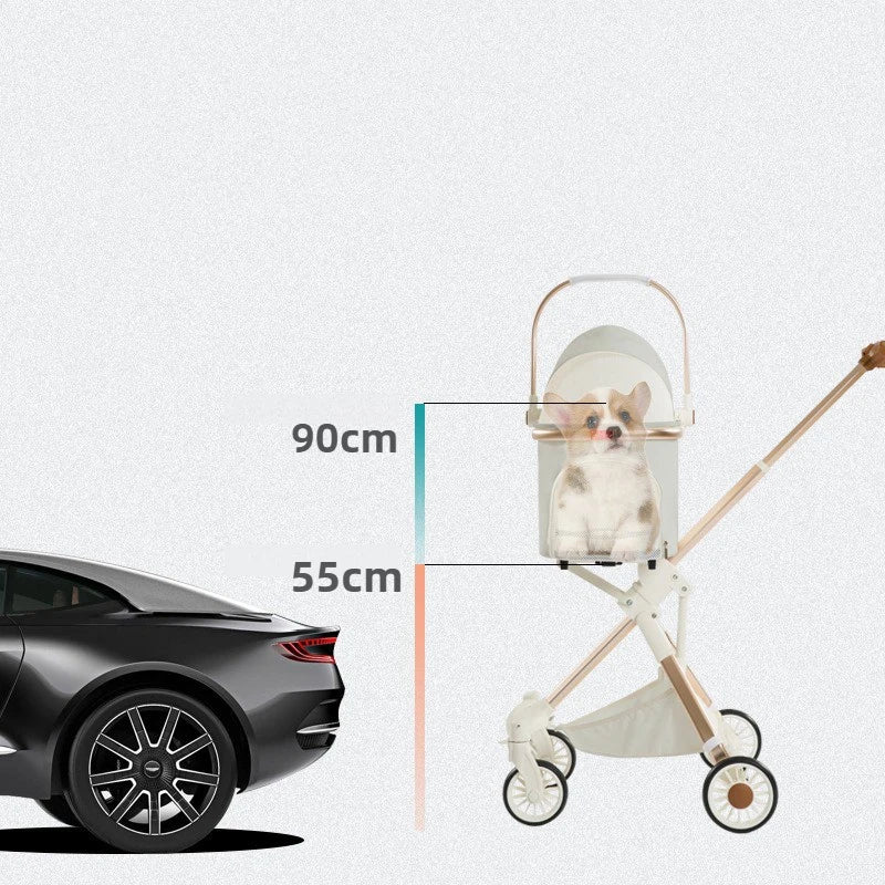 Leichter vierrädriger Haustier-Kinderwagen, faltbarer Katzen-Kinderwagen, tragbarer multifunktionaler Tragekorb, Heimtierbedarf für Reisen im Freien