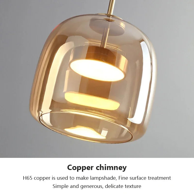 Modern LED Pendant Light Glass Smoke Gray Amber 15/26/38cm Dinner Table Hotel Lobby Bedroom Interior Lamp Home Fixture Decoratio