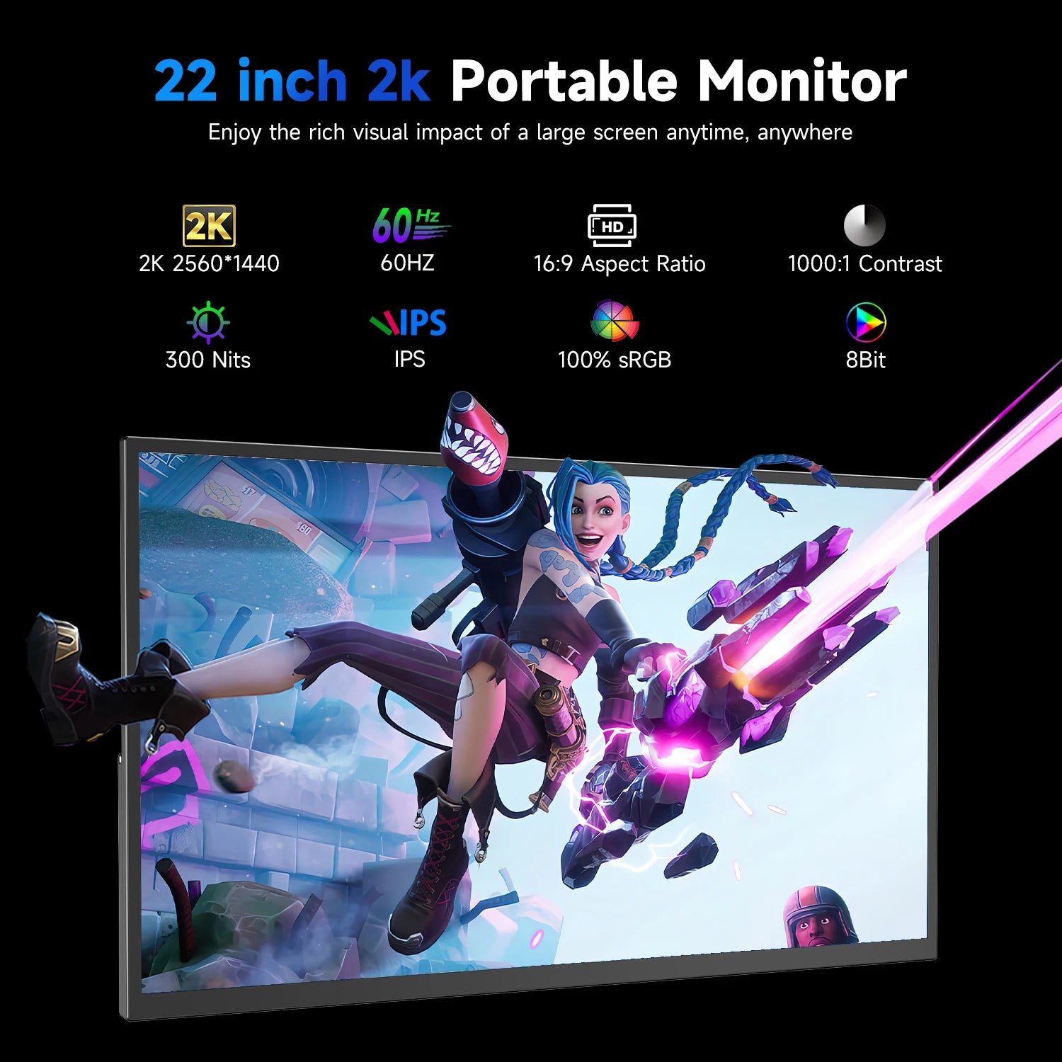 UPERFECT 22 Inch Computer Display Monitor 2K QHD 1440P 100%sRGB IPS Screen w/ Kickstand For Laptop PC Mac Phone PS5 Game Console
