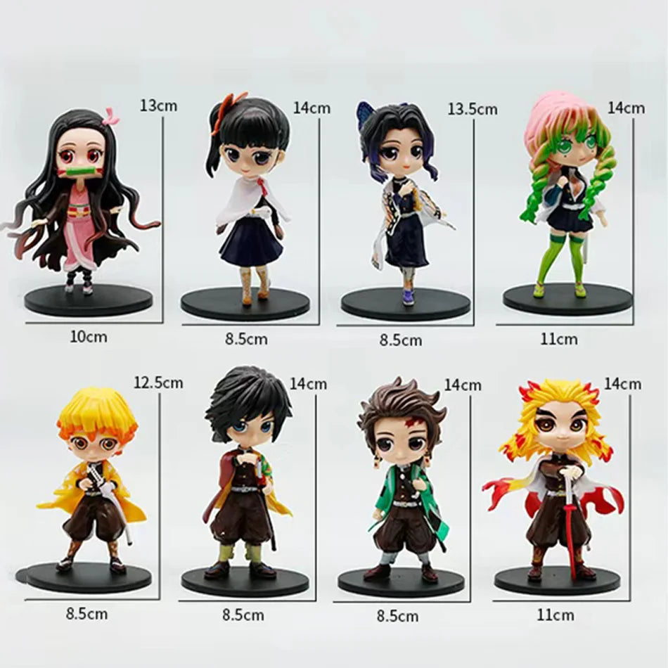 Demon Slayer Kimetsu No Yaiba Mini Figurines Set of 8 Latest Style Q Posket PVC Dolls for Desktop Decoration