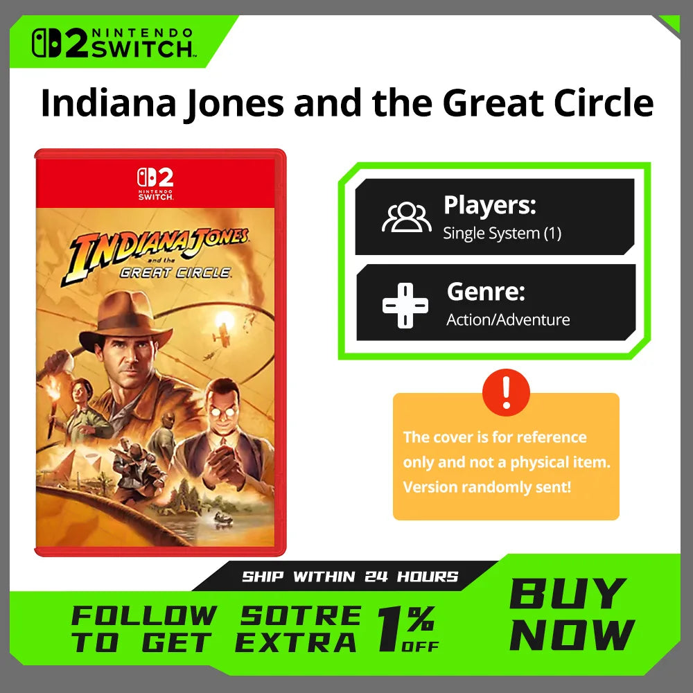 Nintendo Switch 2 Indiana Jones and the Great Circle Original Physical Game Card Cartridge, NS2 Action Adventure Puzzle Explorat
