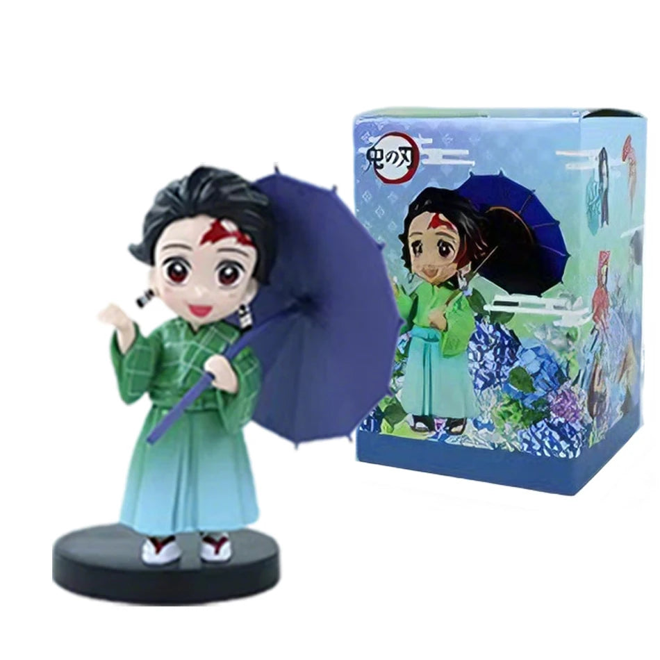 In stock 12cm kawaii  Demon Slayer Plum Rain Series with Box Handmade Model no Yaiba Kamado Nezuko Action Figure Ornament Gift