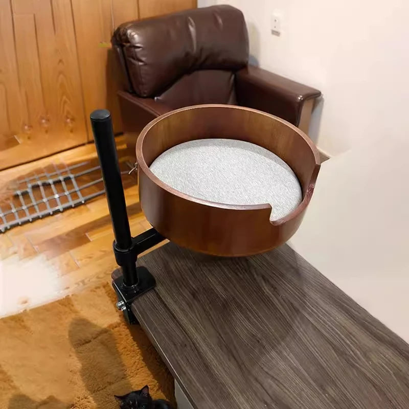 Schwebendes Katzenbett für den Schreibtisch, Katzennest aus Massivholz mit 35 cm Innendurchmesser, platzsparendes Klettergerüst für Haustiere, stilvolle Katzenmöbel