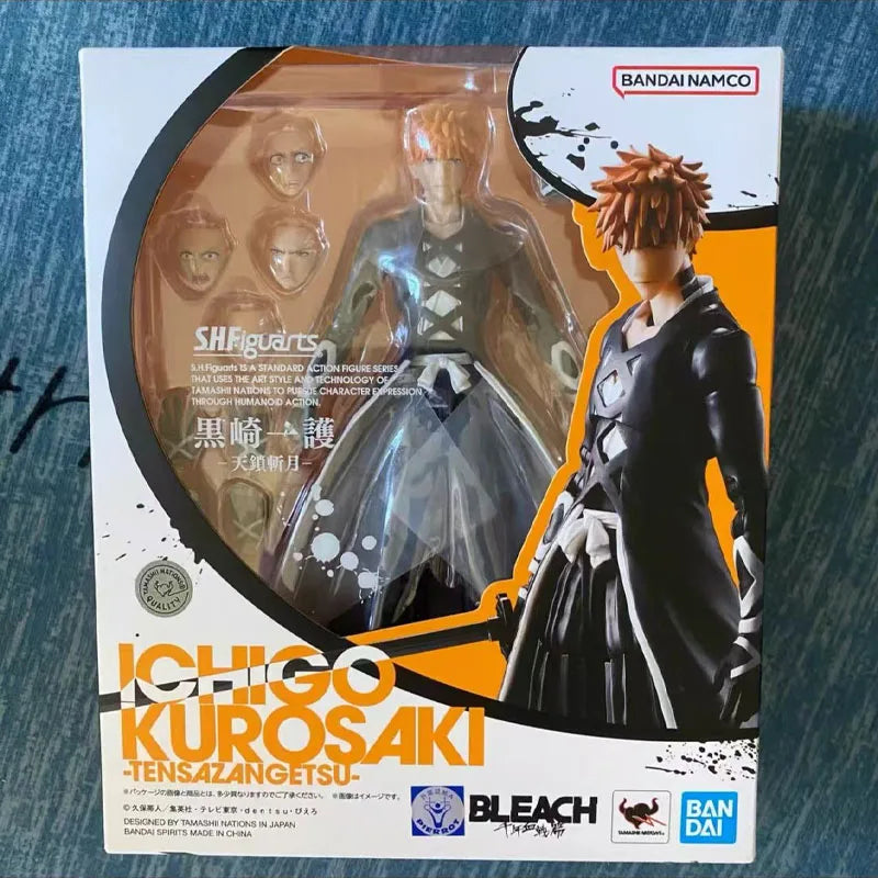 In Stock BANDAI Original S.H.Figuarts BLEACH ICHIGO KUROSAKI GETSUGATENSHO SHF Action Figure ModelGift forKid Foam Box Packaging