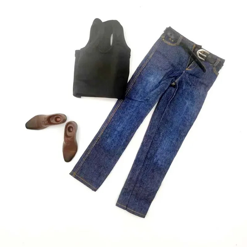 Toy Center 1/6 Male Soldier Casual Tight Sports Tank Top Jeans Belt Leather Shoes for 12" Action Figure M35 Srong Body Dolls