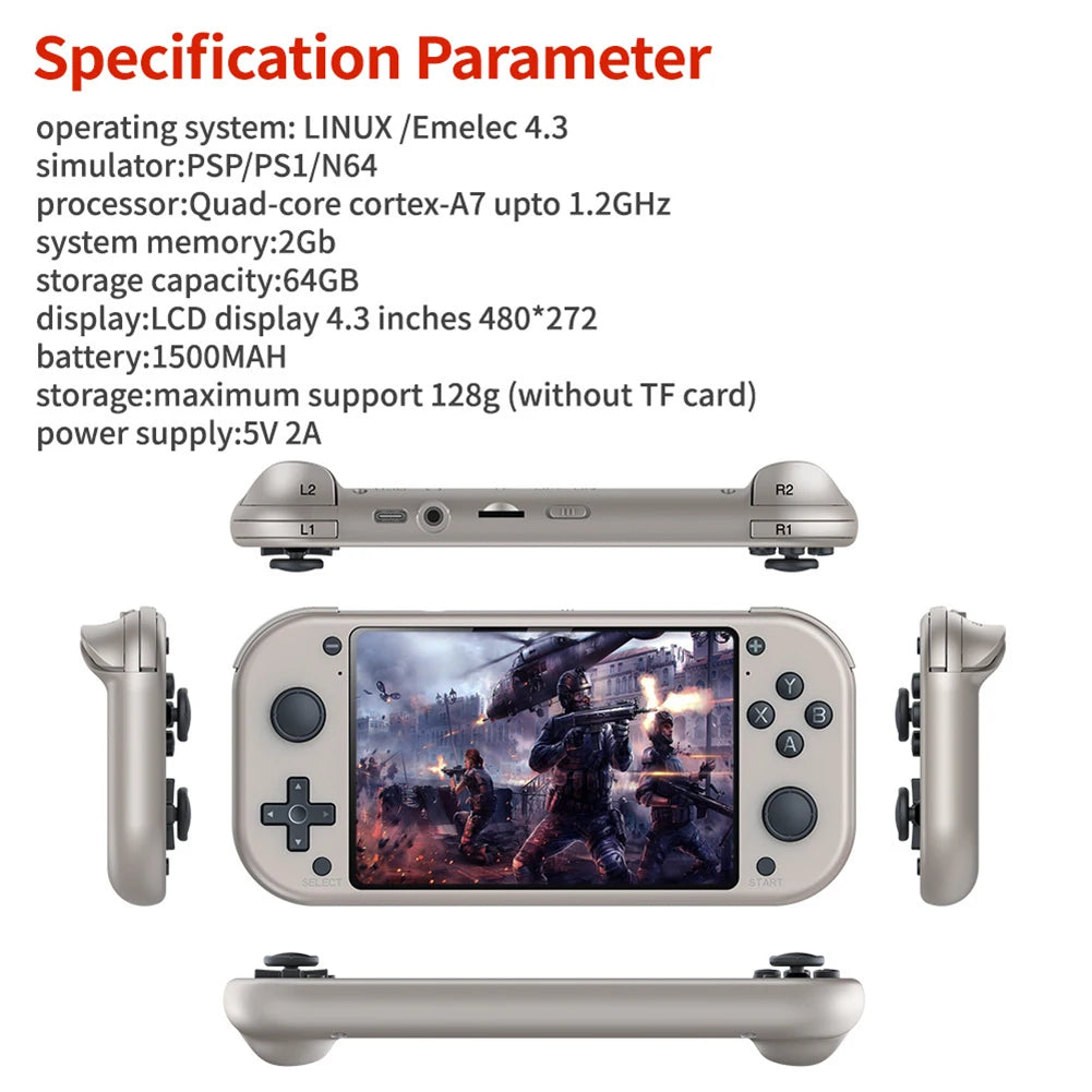 M17 Retro Game Handheld-Spielekonsole 4,3-Zoll-LCD-Bildschirm Emuelec-System Tragbarer Videospiel-Player Eingebautes Spiel 25 Emulatoren