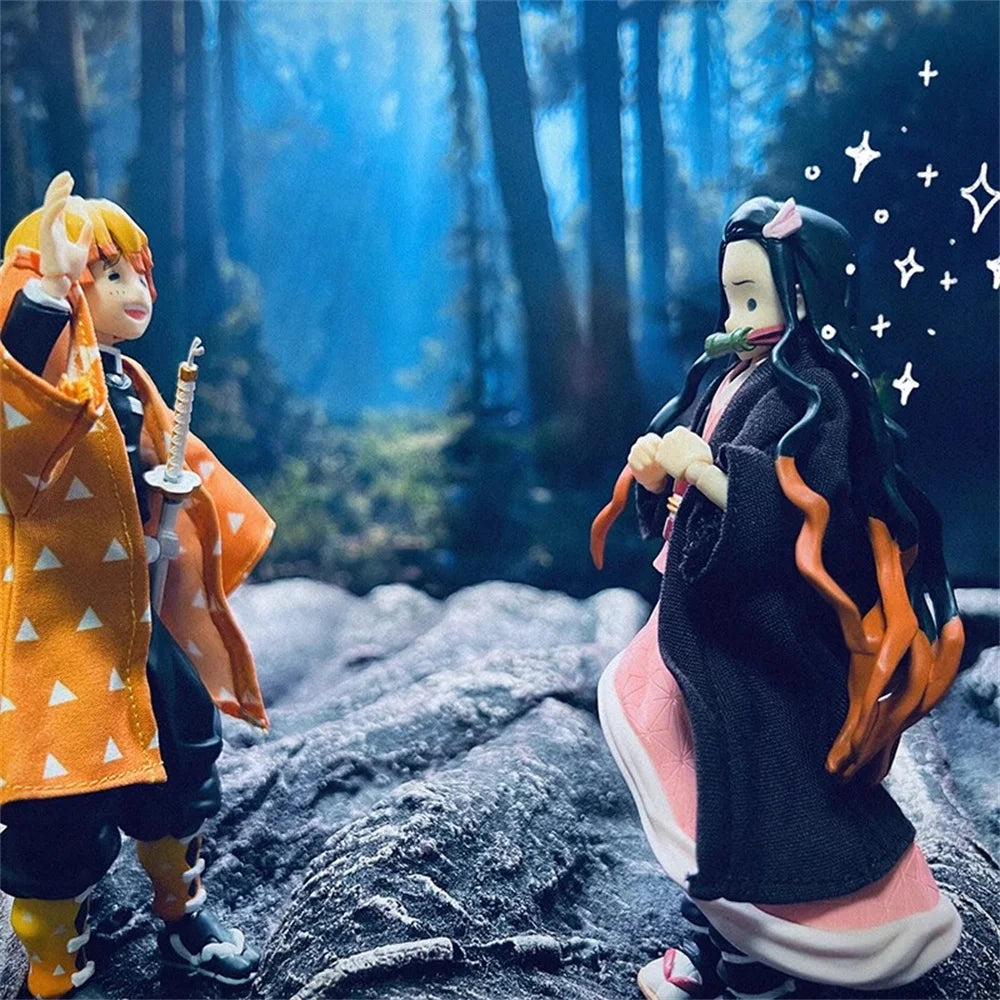 1/12 Мащаб Demon Slayer Мъжки герой Агацума Зеницу, платнено жълто дълго палто, подходящо за 6-инчова FIGMA екшън фигурка, тяло