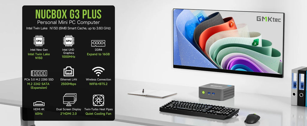 GMKtec G3 Plus Latest Twin Lake N150 Mini PC DDR4 3200MT/s NVMe SSD WiFi6 BT5.2 Windows 11 Pro 2.5G RJ45 Desktop Office Computer