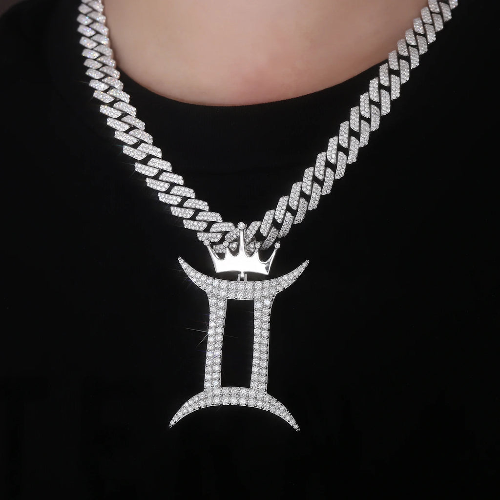 Златен медальон "Близнаци" от 14K/18K злато в Прованс, изработен от съзвездие "Близнаци", с диаманти и корона, подарък за рожден ден и годишнина.