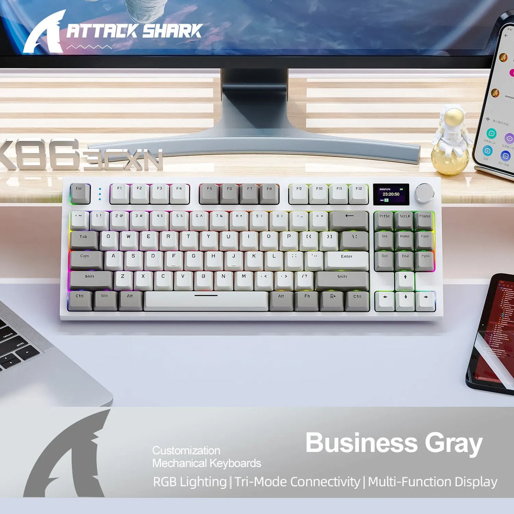 K86 Kabellose, Hot-Swap-fähige mechanische Tastatur, Bluetooth/2,4 GHz, mit Bildschirm und Lautstärkeregler für Spiele und Arbeit