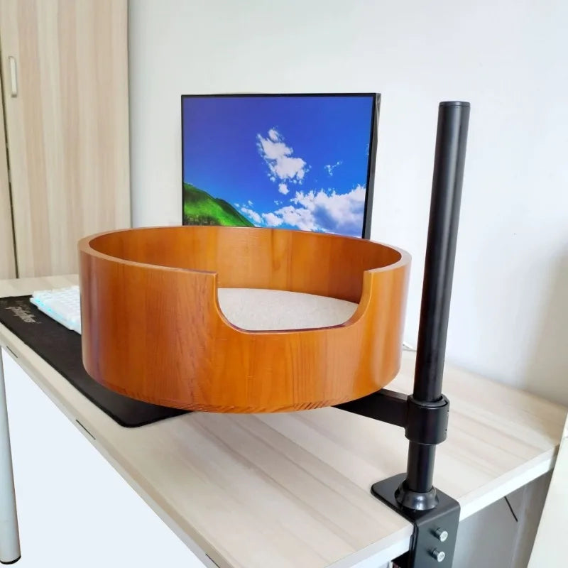 Schwebendes Katzenbett für den Schreibtisch, Katzennest aus Massivholz mit 35 cm Innendurchmesser, platzsparendes Klettergerüst für Haustiere, stilvolle Katzenmöbel