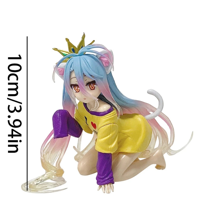 10 cm Kein Spiel Kein Leben Anime Figur Desktop Niedliche Katzenohr Shiro Actionfigur Raumdekoration PVC Erwachsenensammlung Modell Puppenspielzeug