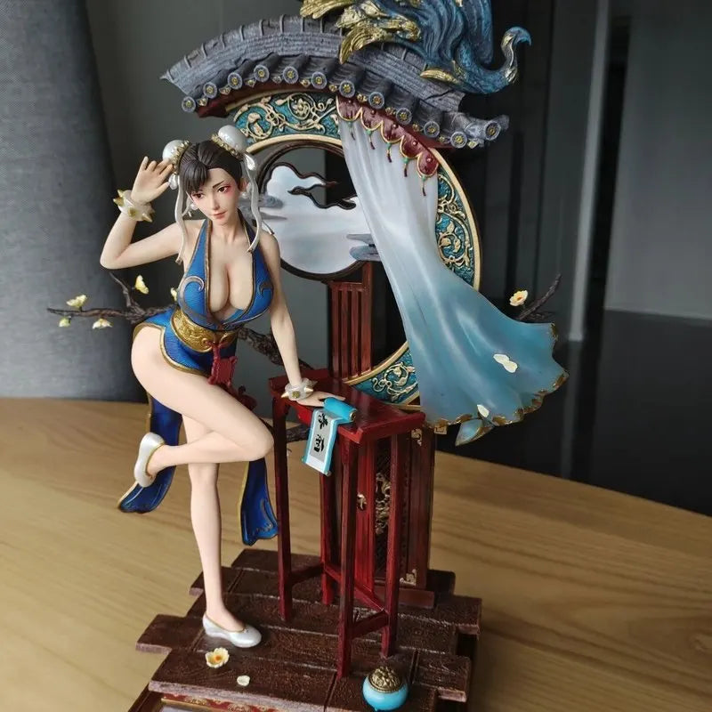In Stock Street Fighter Chun-Li Blue Cheongsam Style Pvc Statue (Domestic Version) 1/4 Big Model Desktop Ornament Collectibles