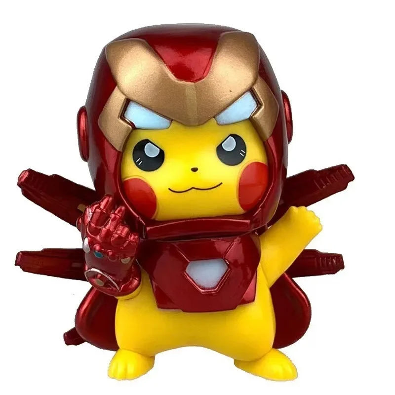 12cm Kawaii Pikachu Cos Deadpool Iron Man Anime Character Q Version of Cartoon Animation Tide Play Figure Desktop Car Decoration