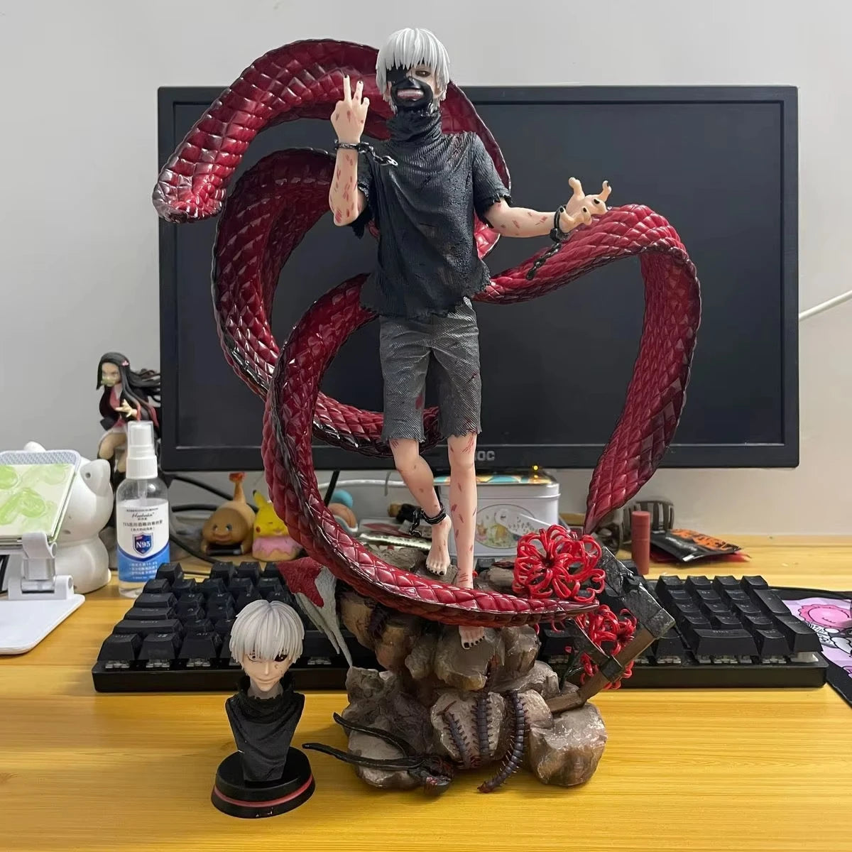 Tokyo Ghoul Figur Kaneki Ken Actionfigur 39 cm PVC Gk Statue Modell Wechselkopf Ornament Sammlung Schreibtisch Dekoration Geschenke