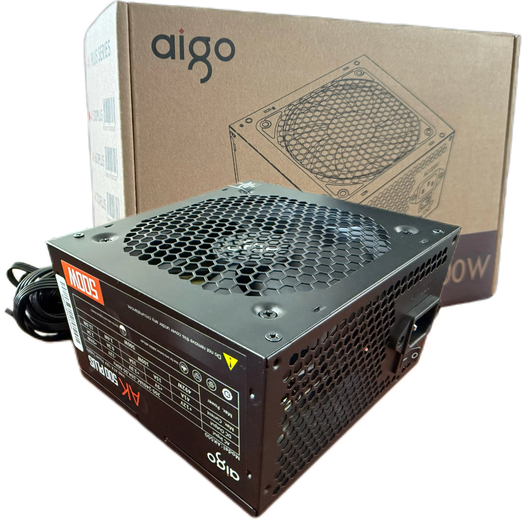 Aigo AK 500W PC-Netzteil, schwarzes Gaming-Netzteil, leiser 120-mm-RGB-Lüfter, 24-polig, 12 V, ATX, Desktop-Computer-Netzteil für BTC
