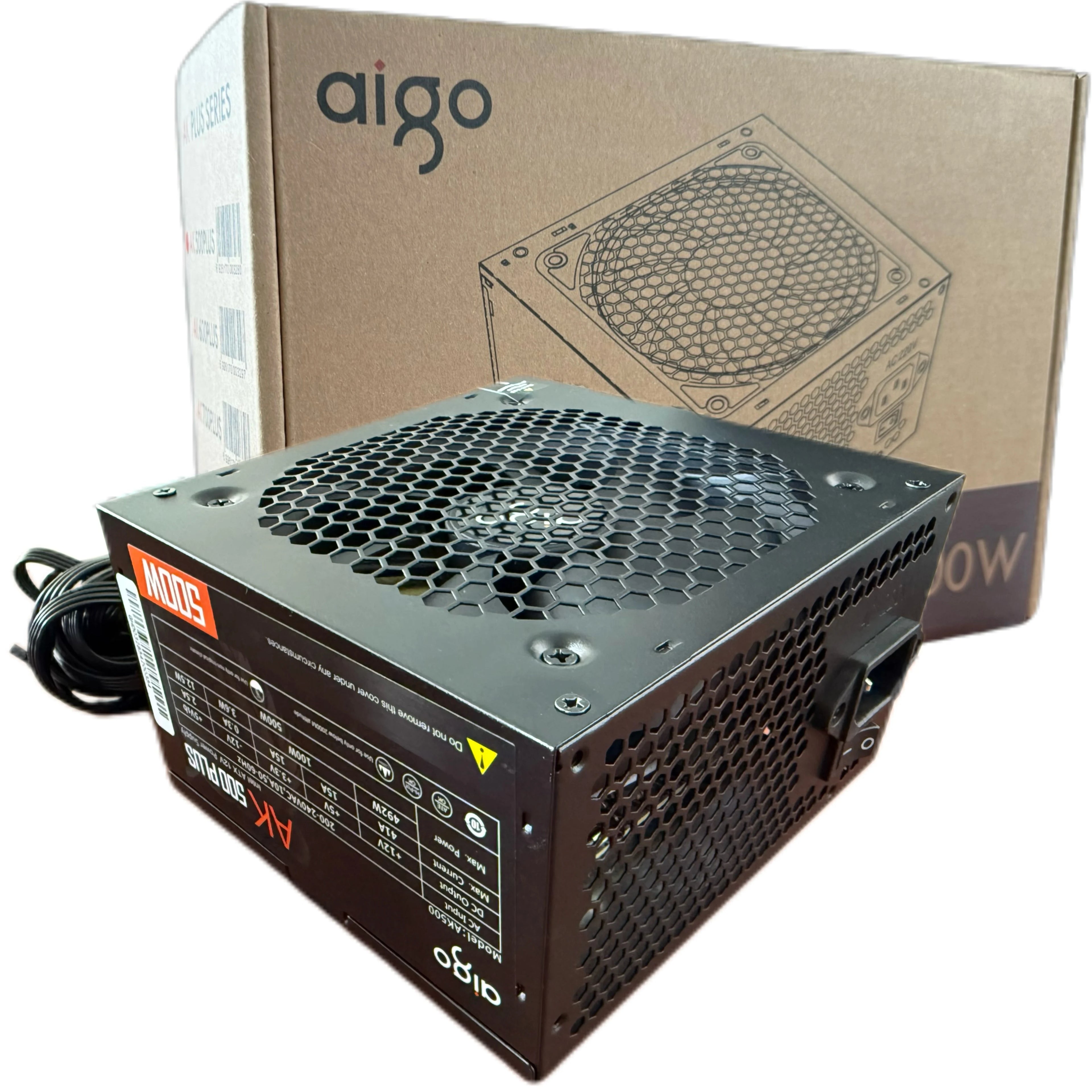 Aigo AK 500W PC-Netzteil, schwarzes Gaming-Netzteil, leiser 120-mm-RGB-Lüfter, 24-polig, 12 V, ATX, Desktop-Computer-Netzteil für BTC