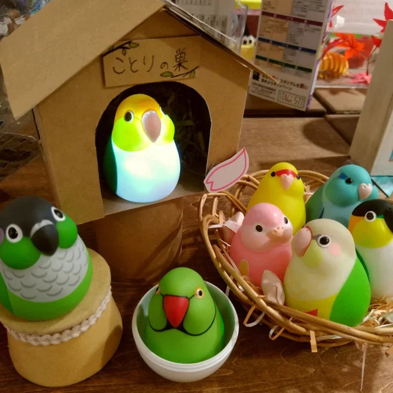 Chubby Glowing Bird Series Gashapon Toys Acacia Parrot White Java Sparrow Love Bird Q Verison Action Figure Model Ornament Toys