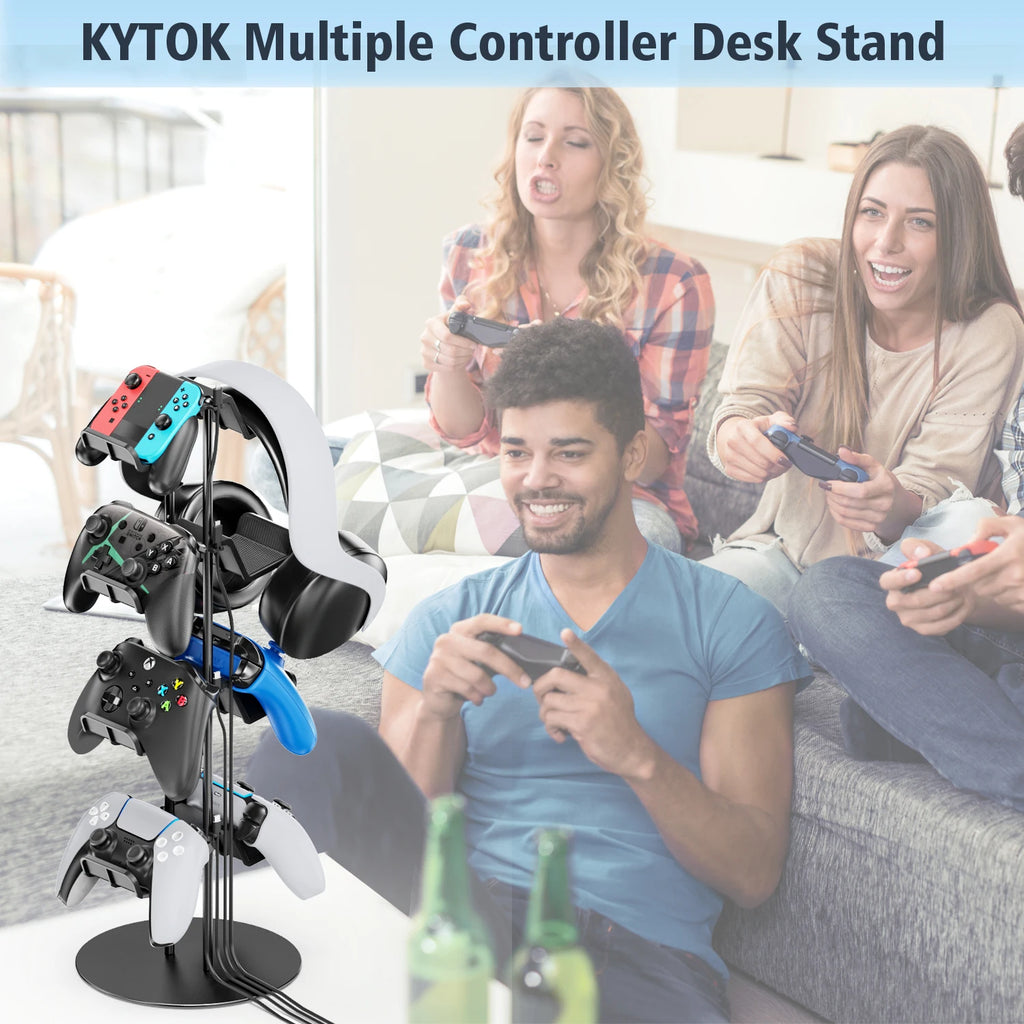 Universal Controller Stand 4 Tiers with Cable Organizer Headset Holder & Desk Mounts for 8 Packs Controller