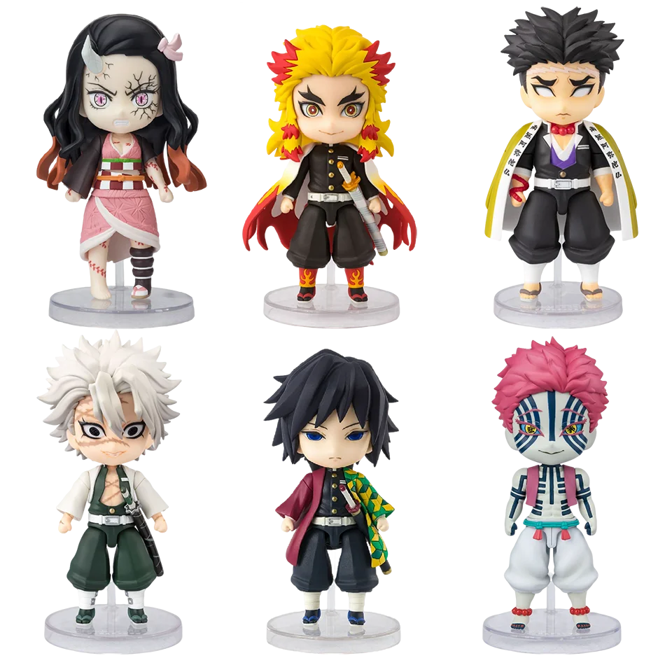6 Style/Set Q Version Demon Slayer Standing Ghost Doll Tanjiro Nidouzi Inosuke Zenizu Figure Action Figure Movie Model Toys Doll