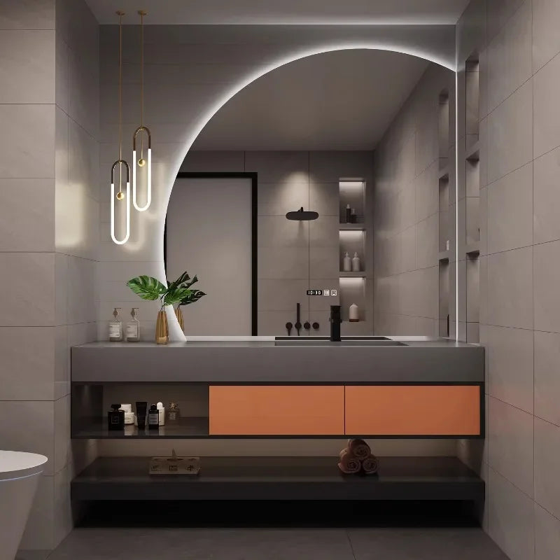 Spind Eitelkeit Badezimmer Holzmöbel MDF Weiß Schrank Waschbecken Basis Offene Schränke Luxus Ecke Handtuch Spiegel Lagerung