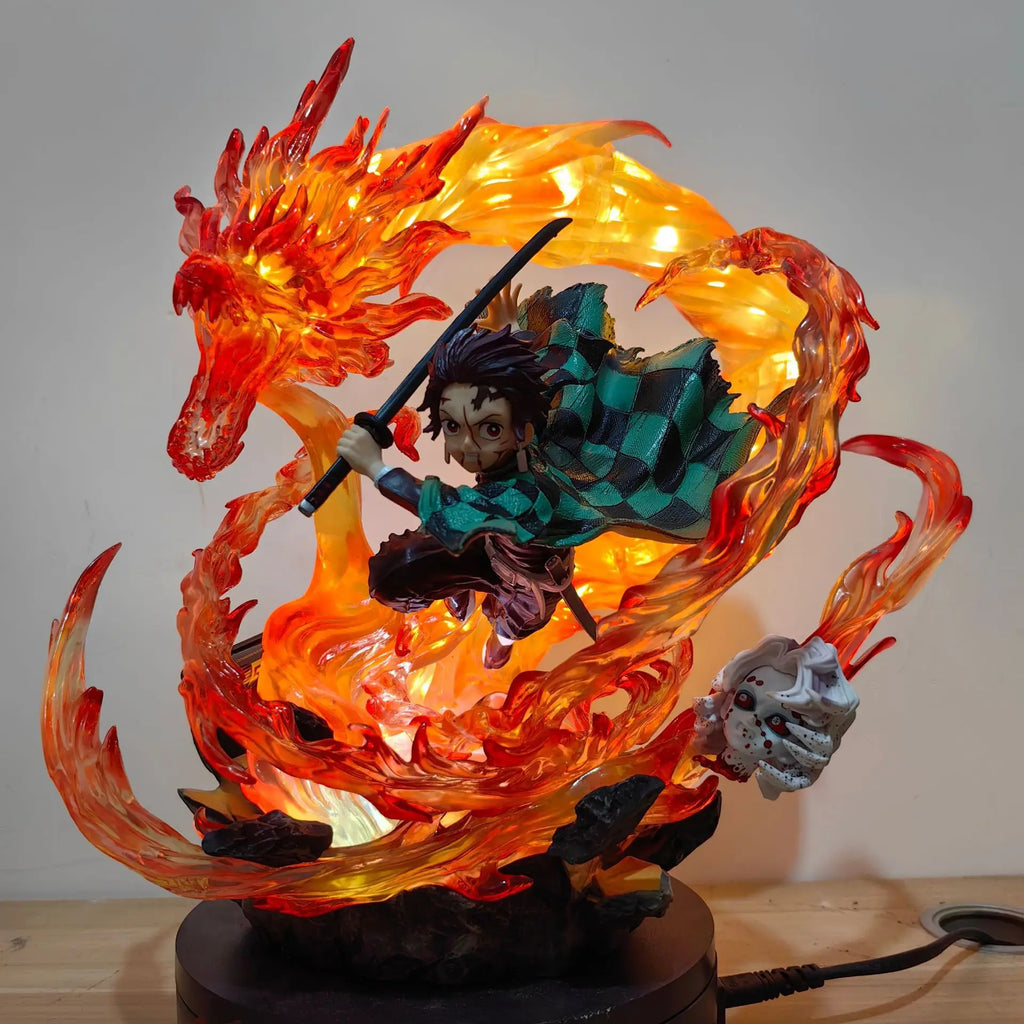 30cm Gk Statue Tanjirou Kamado Pvc Action Figure Fire Dragon Withled Light Anime Demon Slayer Kimetsu No Yaiba Toys Figuras