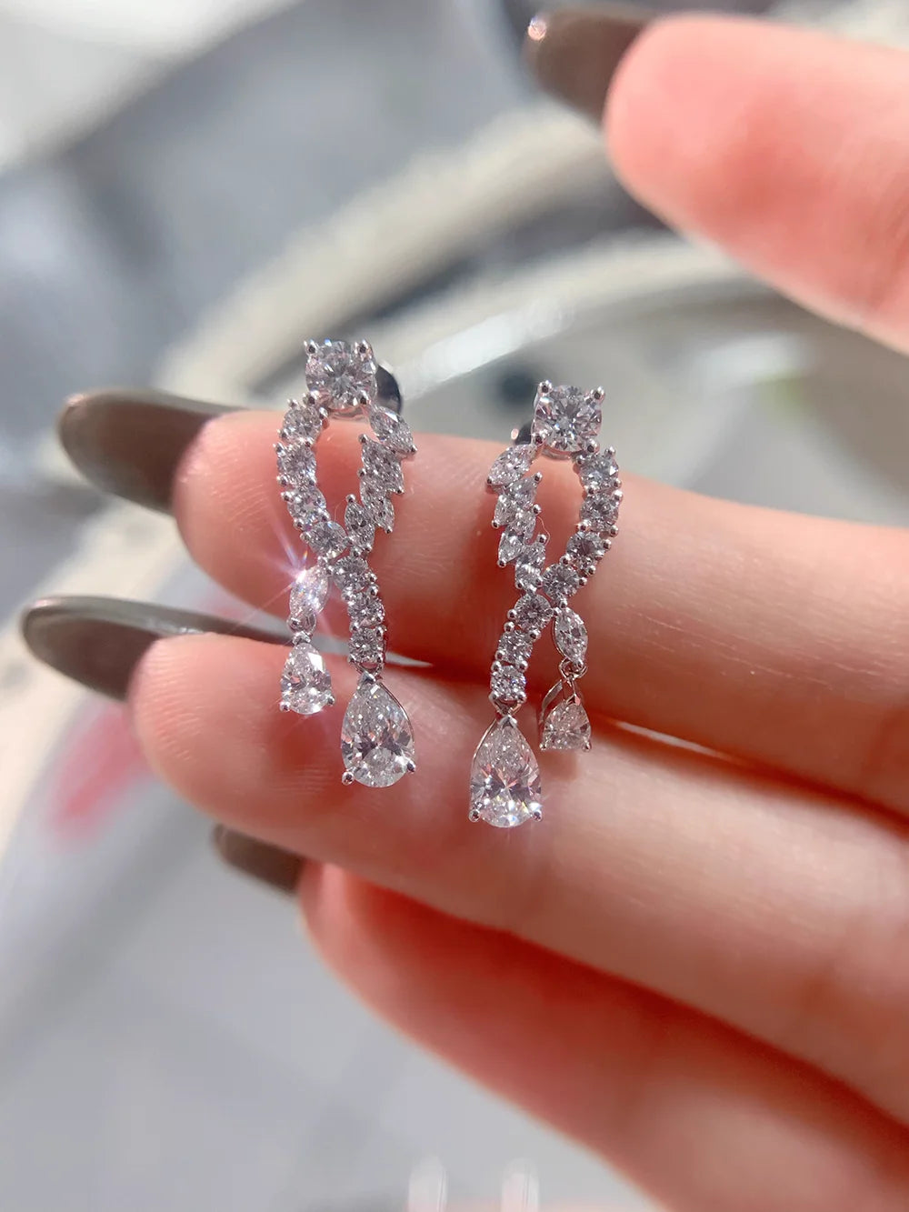 Custom Real Platinum PT950 Stud Earrings Women Anniversary Wedding Earrings Water Drop Marquise Moissanite Diamond Drop Earrings