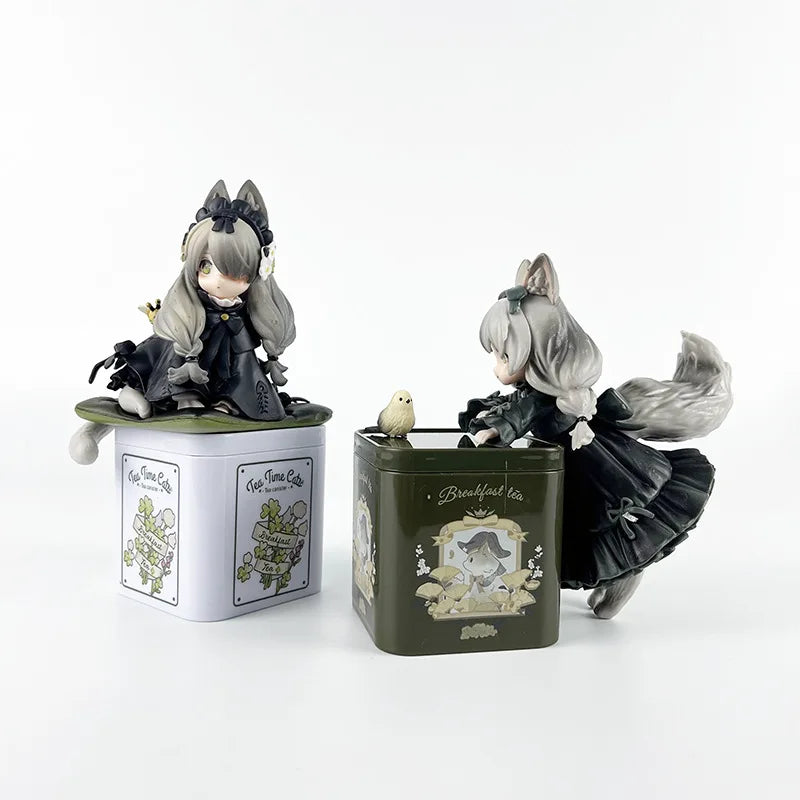 12cm Tea Party Cat Anime Figure Q Version Kawaii Tea Time Cats Tea Pot Cat Action Figure Collection Model Ornaments Toys Gifts