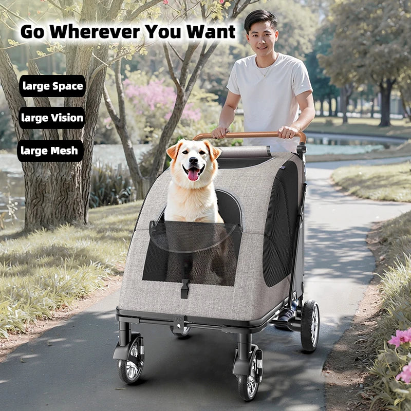 BELLO Large Pet Strollers Cart Dog Stroller Cart Folding Large Space Bearing 55KG Outgoing Pet Dog trolley