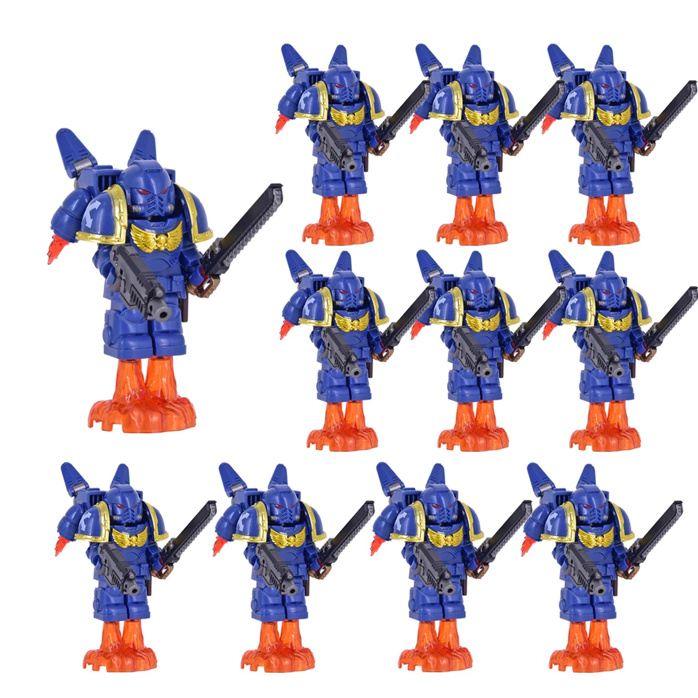 Medieval Knights War 10cm Poseable Collectible 40K Figure - Blue-Gold Armor Skull Face Design