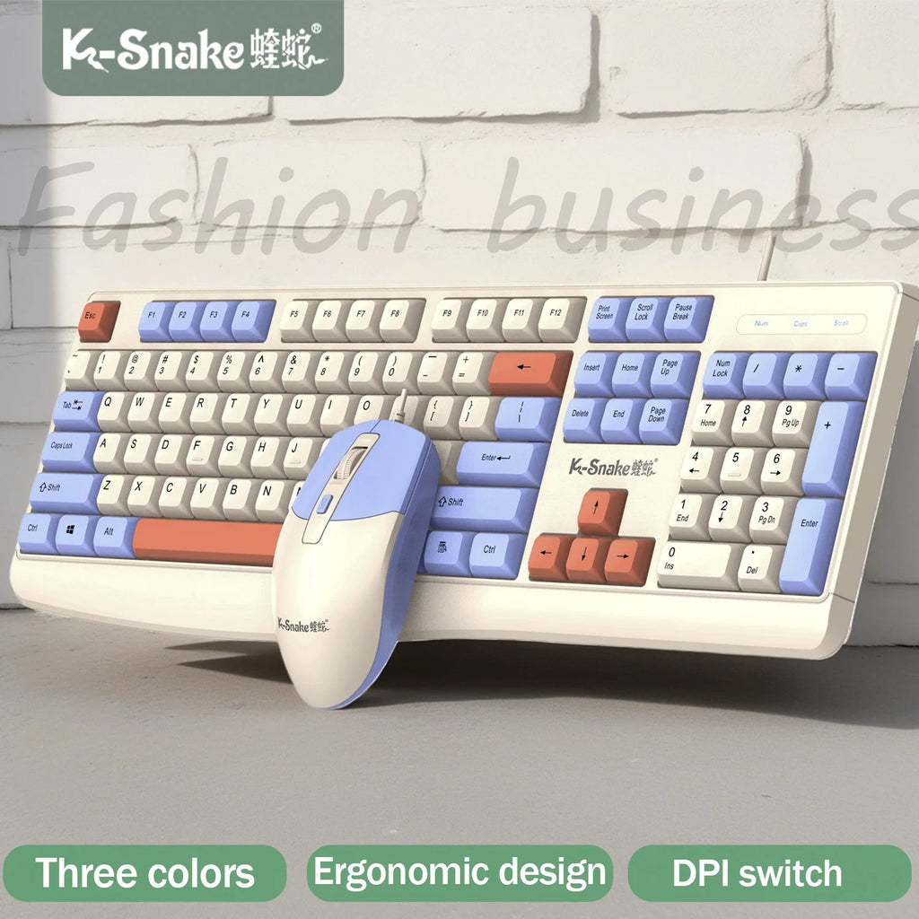 K-snake KM300 Wired Keyboard and Mouse Set USB Ergonomic Desktop Laptop Keyboard and Mouse Home Office