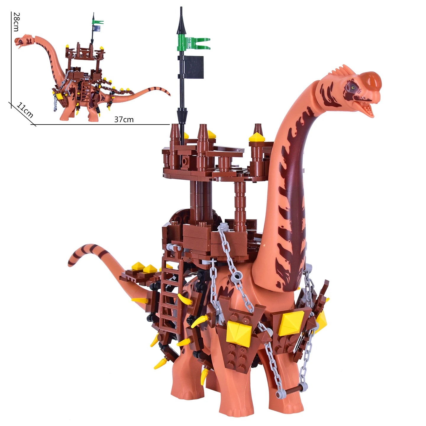 2025 New Jurassic Dinosaur Titanosaurus Dinosaur Seat Buildable Dino with Fortress Structure Ladders Flag