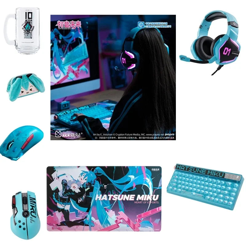 Hatsune Miku Esports Heart Series Set Mechanical Keyboard Mouse Mouse Pad Water Cup Headphones Paper Box Premium Desktop Gift