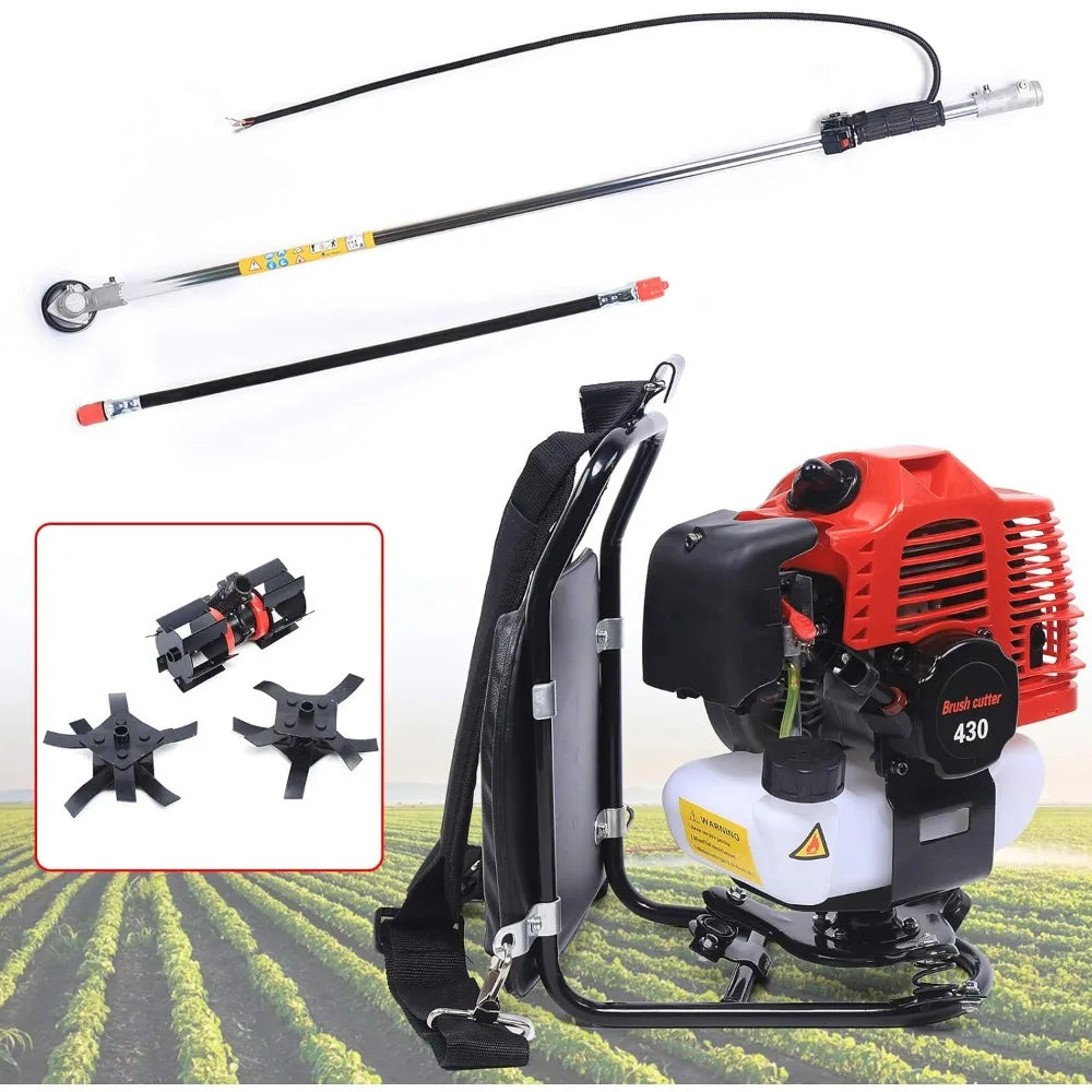 43CC 2-Stroke Grass Trimmer 1250W 3 in 1 Gas Powered Backpack Garden Rototiller Lawn Mower for Yard Farmland Weeding ﻿ ﻿ ﻿