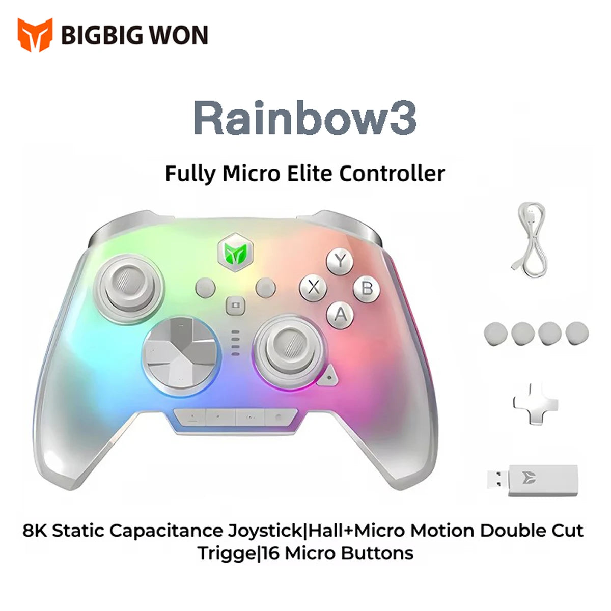 NEW BIGBIG WON Rainbow3 Wireless Game Controllers NearLink 2.4G Hall Joystick Micro Motion Button RGB Gamepad for PC/Switch/XBox