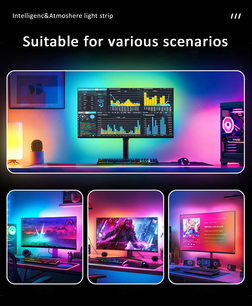 USB PC LED Strip Lights 24-34 Inch Computer Sync Light Strip Monitor RGB Screen LED Backlight for Gaming Room Atmosphere Decor