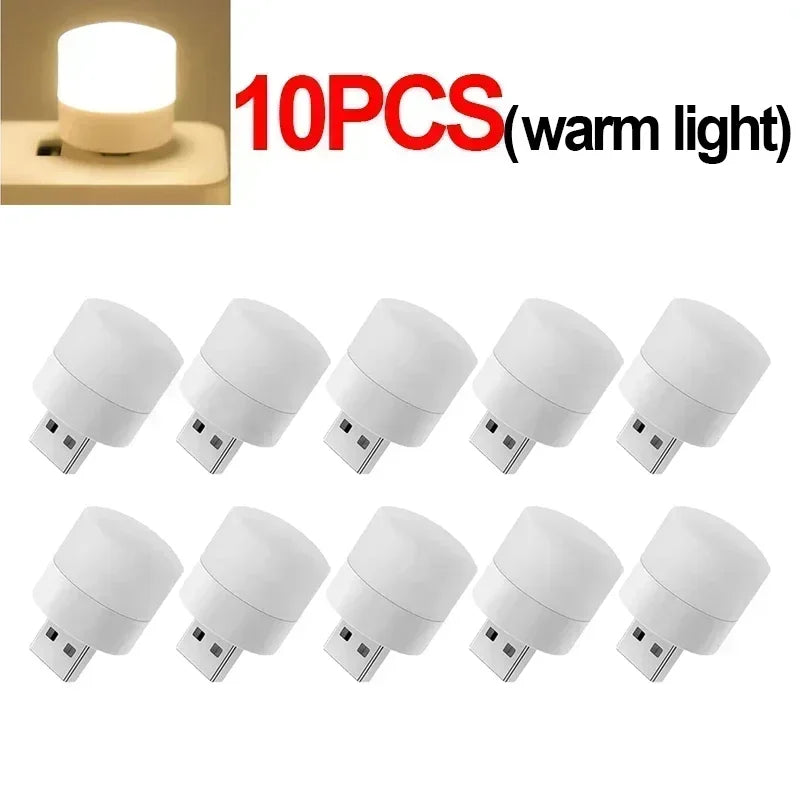 50-1PCS USB Night Light Mini LED Night Light USB Plug Lamp Power Bank Charging USB Book Lights Round Reading Eye Protection Lamp