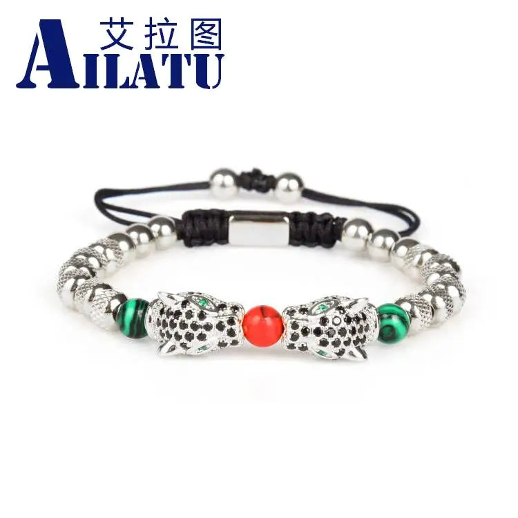 Ailatu 5 teile/los Luxus Handgemachte Panther Flechten Armband Edelstahl Leopard Schmuck Kostenlose Logo Service