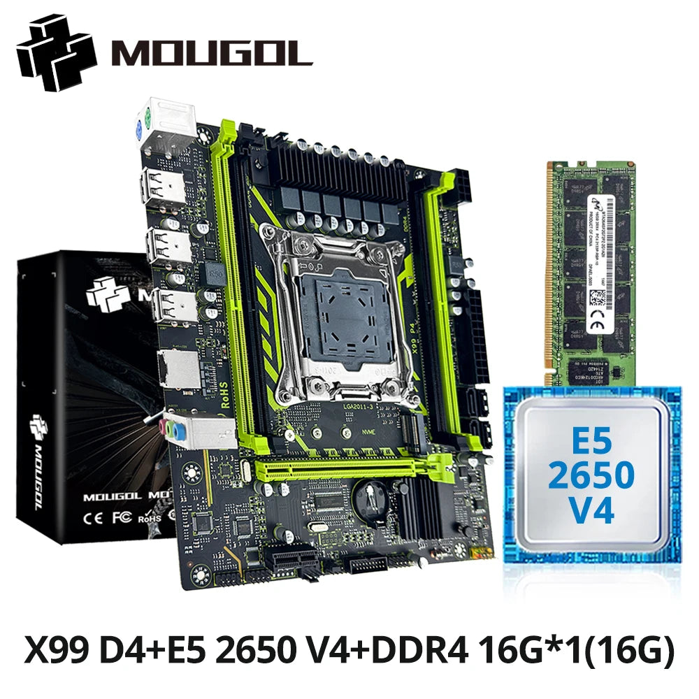 MOUGOL X99 Gaming-Motherboard-Set mit Intel Xeon E5 2650 V4 und DDR4 16G * 1 2133 MHz Dual Channel RAM M.2 NVME für Desktop-Host