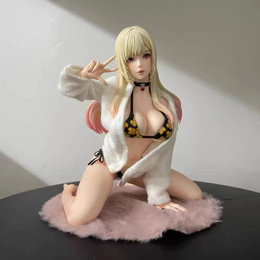 EDS Studio My Dress-Up Darling Marin Kitagawa 19cm Movable Figure - Sexy Bikini Swimsuit with Pink Fur Base, Anime PVC Statue