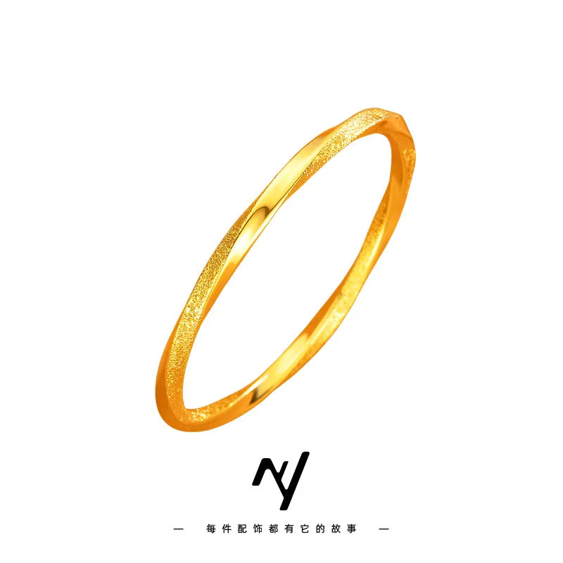 Real 24k Gold 9999 Niche Design Chinese Style Half-nail Sand Texture Mobius Circle Bracelet Women Fine Jewelry