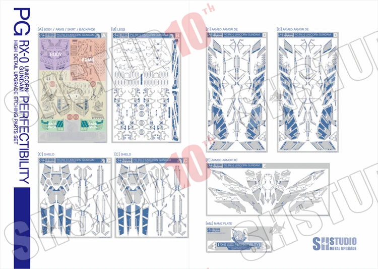 SH STUDIO for Gundam  PG 1/60 RX-0 UNICORN HIGH DETAIL UPGRADE ETHING PARTS Special Etching Sheet Assembled Model