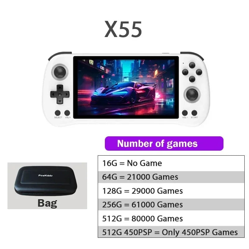 POWKIDDY X55 Retro Handheld Game Console 5.5 INCH 1280*720 IPS Screen RK3566 HD Linux Open-Source 90000 Games PSP Game Boy Gifts