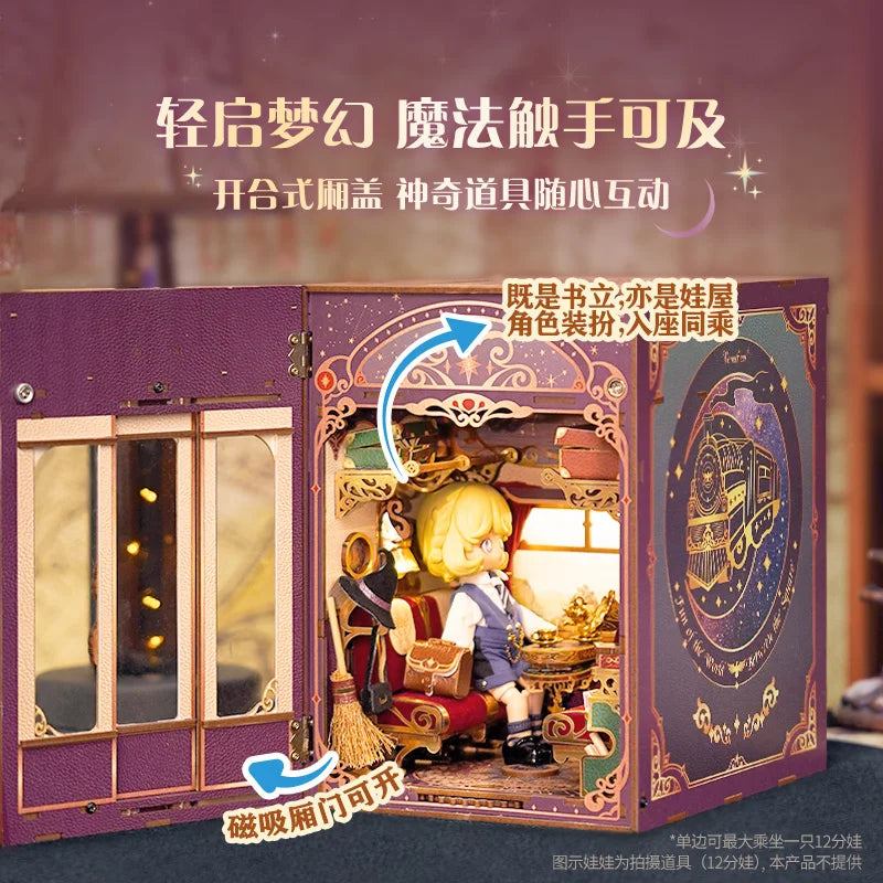Tonecheer Retro Magical Journey Colorful Lights Building Block Dollhouse Diorama Model Kit DIY 3D Wooden Puzzle Decoration Toys