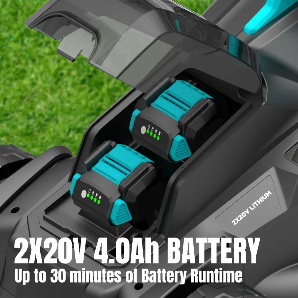 Electric Lawn Mower Cordless, 2x20V 16 inch Push Lawn Mower with 6-Position Cutting Height Adjustment, 2x4.0Ah Battery & Dual Ch