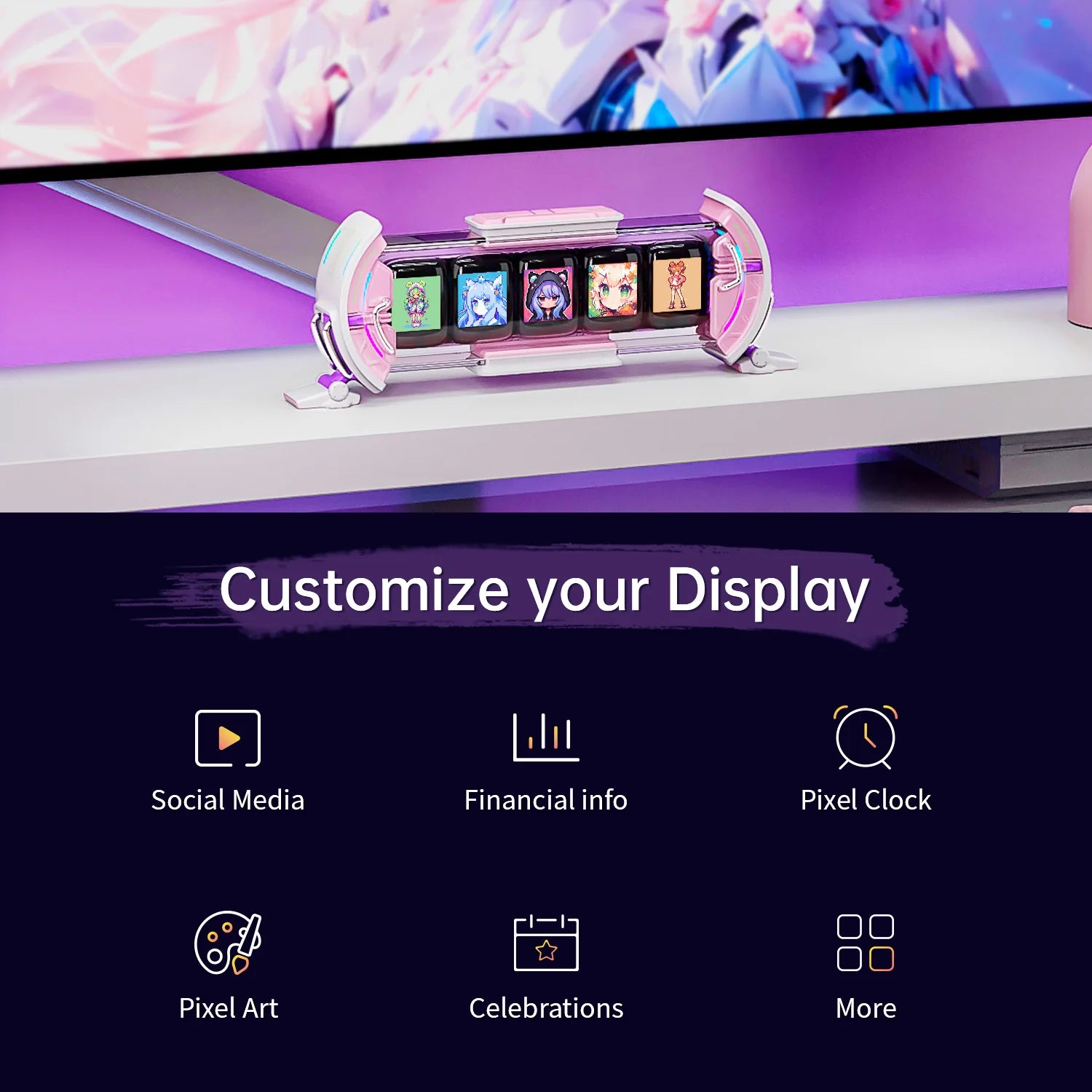 Divoom Times Gate gibt Gaming-Digitaluhr DIY-Bildschirmsteuerungsunterstützung Wettervorhersage Aktienmarkt/Wechselkurs Desktop-Dekor