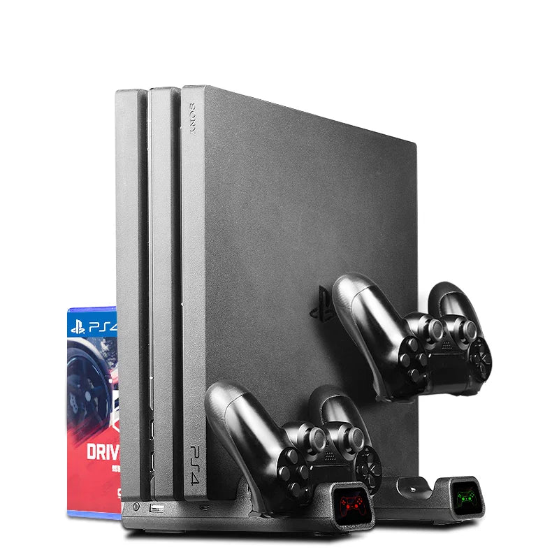 DATA FROG Vertikaler Lüfterständer für PS4 PS4 Slim PS4 PRO-Konsole Dual-Controller LED-Ladestation für Playstation 4 