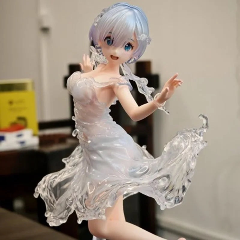 New 24cm Re:Zero Starting Life In Another World Rem Water Dress Dual Face Replacement Standing Pose Anime Figure Model Toy